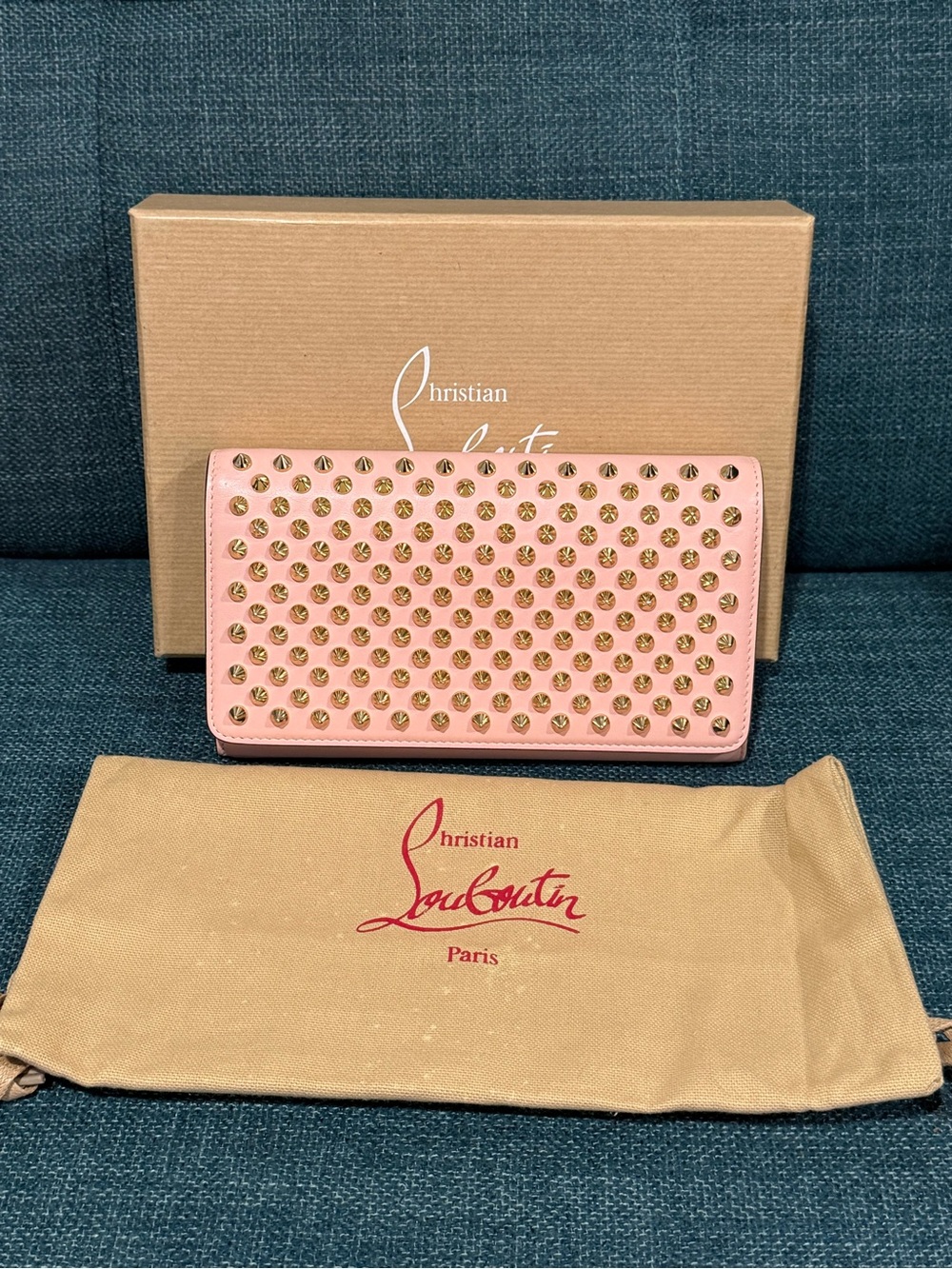 Christian Louboutin Pink Panettone Macaron Spike Leather Wristlet/Clutch